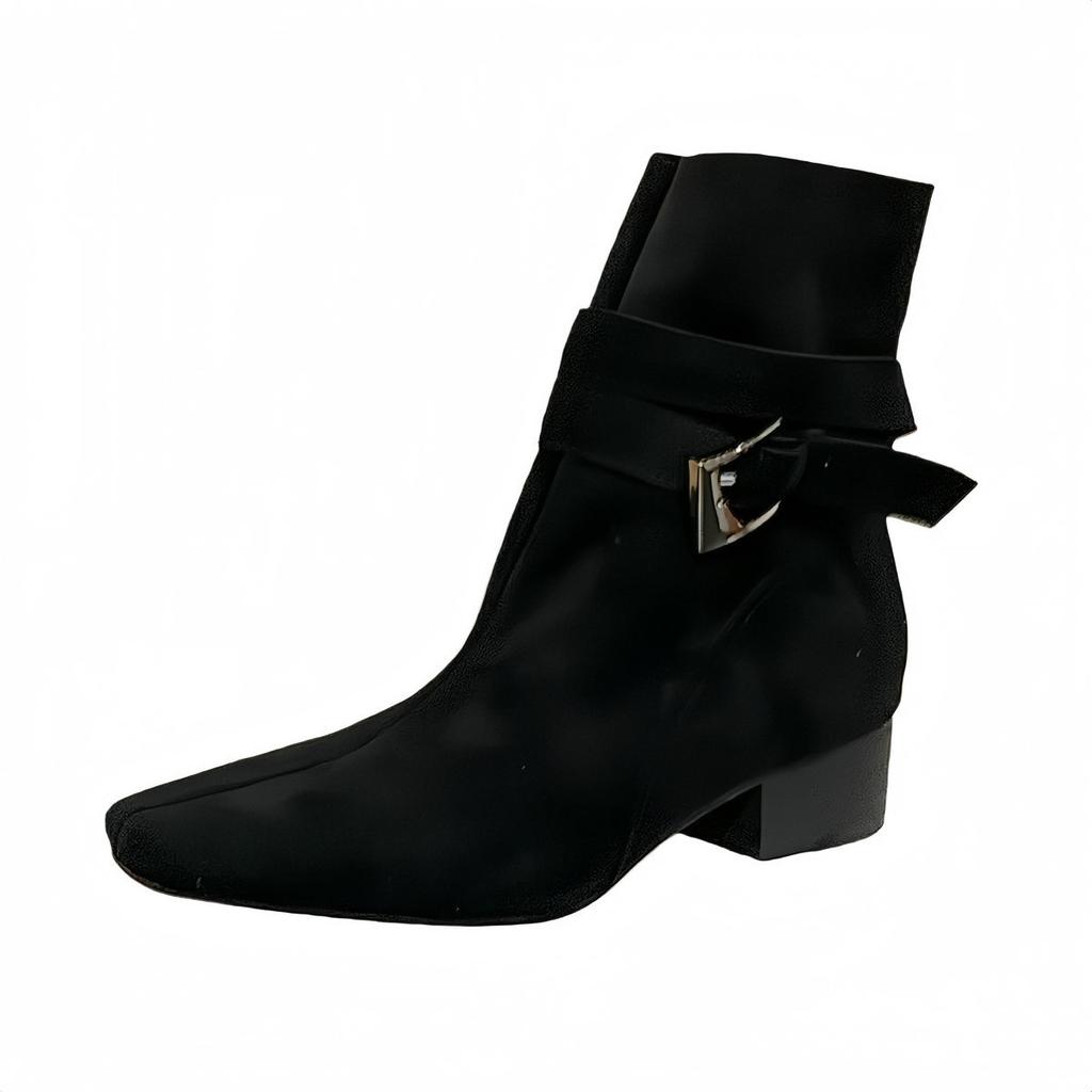 Maillard short boots women's 2025 autumn new suede belt buckle thick heel square head knight boots western cowboy boots