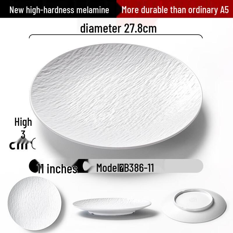 MOLUONA 11-inch White Stone Melamine Flat Dinner Plate