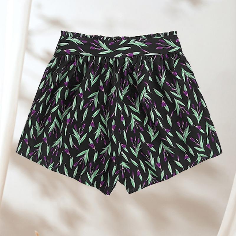 Summer Fashion Casual Wide Leg Shorts Women with Belt Vintage Printed Holiday Beach Shorts Woman High Waist Simple Office Lady Short Pants 24328