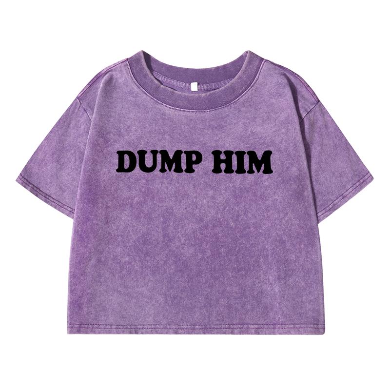 Dump Himprint Women Washed Short Tshirts Summer T-Shirt Breathable O-Neck Distress Midriff-Baring Tee Shirts