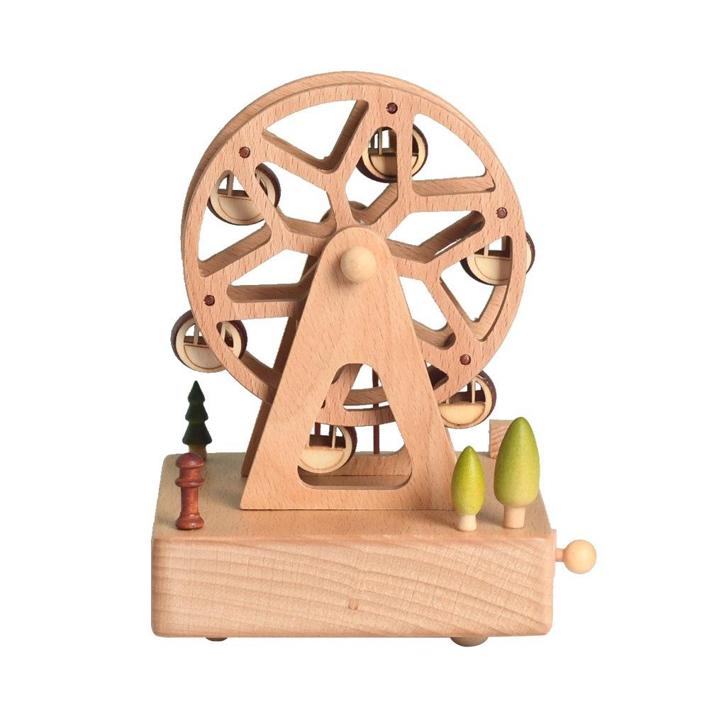 Wooden Carousel Music Box Ornaments Rotatable Hand-cranked Music Box DIY Handmade Birthday Christmas Gift Children’s Toys