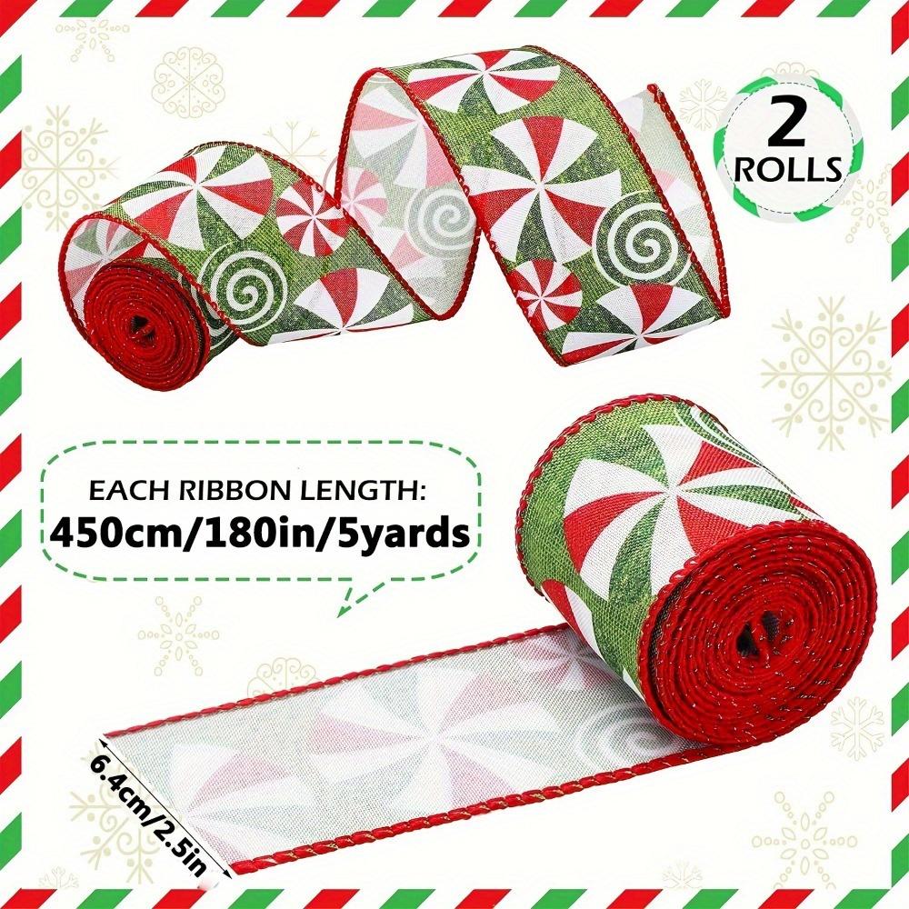 2rolls Christmas Candy Mint Thread Edging Ribbon Wide Christmas Candy Ribbon Burlap Ribbon Diy Craft Wreath Christmas Tree Decoration Gift Wrap Party