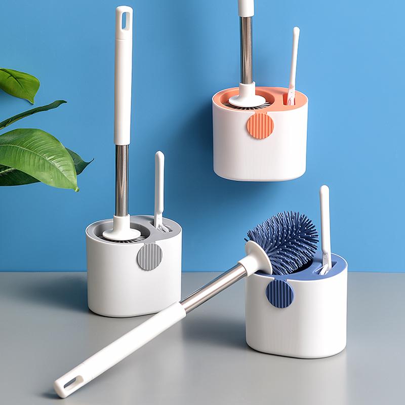 Buy Silicone Toilet Brush With Holder Set Long Handled Round TPR