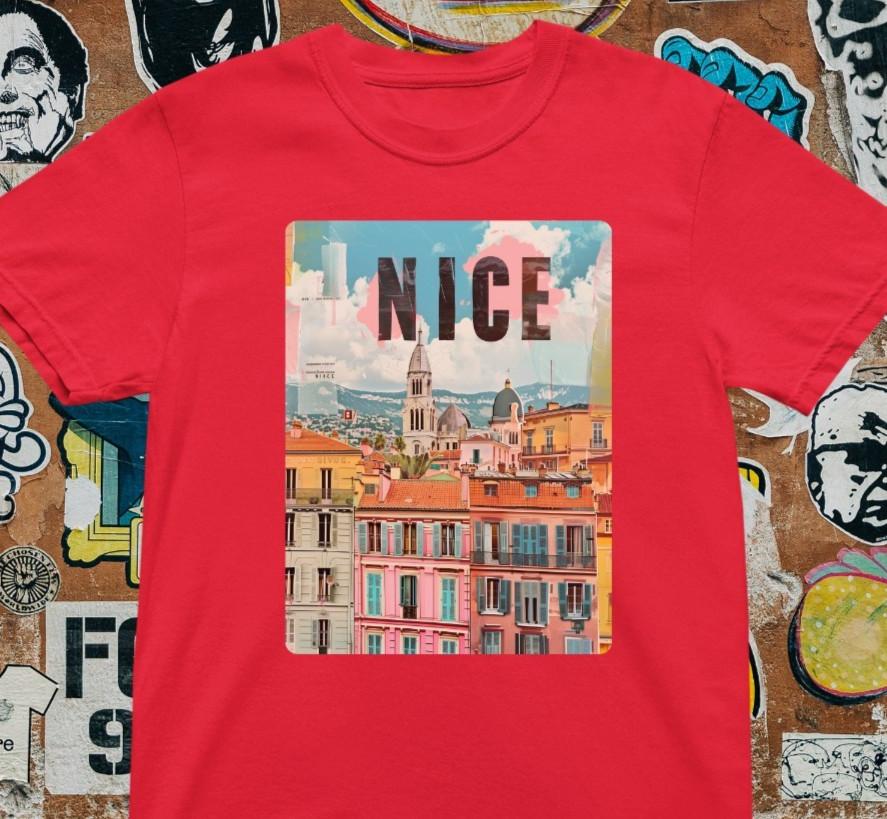 Nice France Travel Poster T-Shirt Vintage French Riviera Tee Retro Mediterran L