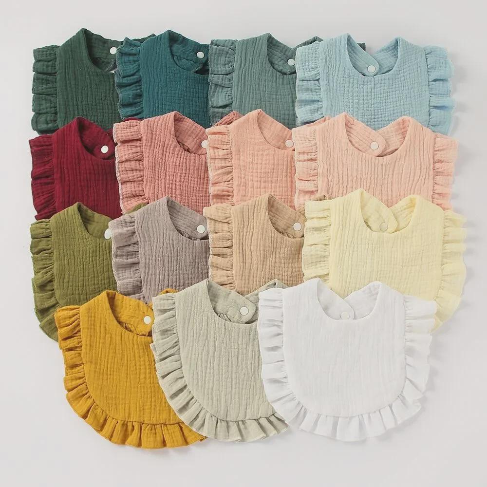 Ruffled Pure Cotton Baby Bibs with Lace Trim