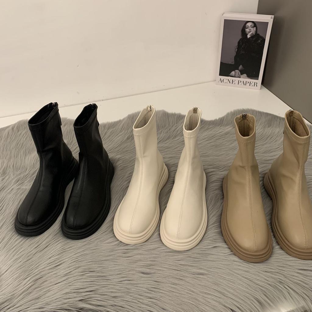 Thick-soled Martin boots women's new Chelsea boots in autumn and winter 2025 French thin small fragrant bare boots velvet short boots