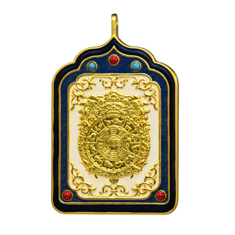 Authentic Brass Imitation Enamel Nine Palaces Eight Trigrams Thangka Pendant from Nepal