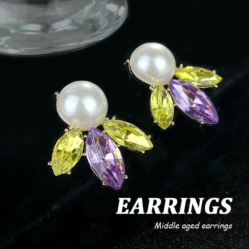 Boucles d'oreilles pendantes Zircon Fleur Colorée pour Femmes, Boucles d'oreilles pendantes Statement pour Fête & Usage Quotidien