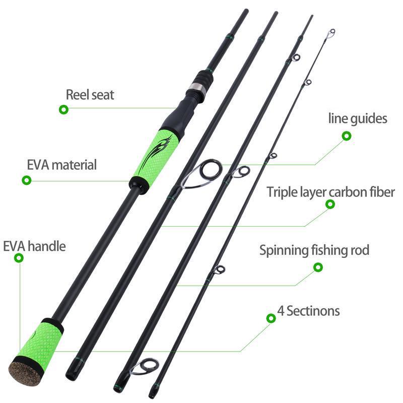 SOUGAYILANG Fishing Rod Lure Rod 4 Section Carbon Straight Anti-Slip PU Handle Travel Fishing Pole