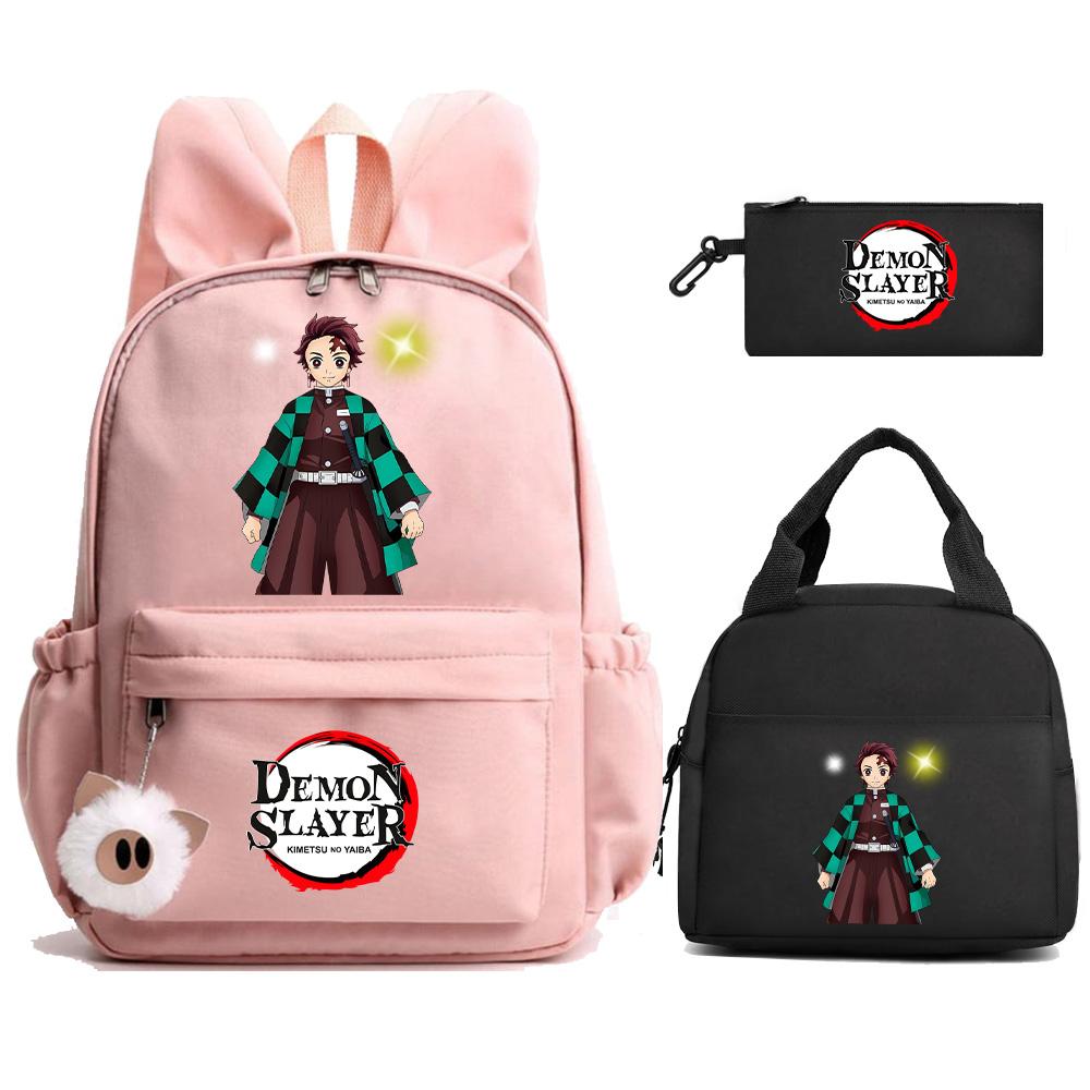 3Pcs/set Anime Demon Slayer Printed Backpack Lunch Bag Pencil Case for Student Schoolbag Girl Women Large Capacity Waterproof Travel Bag Gift