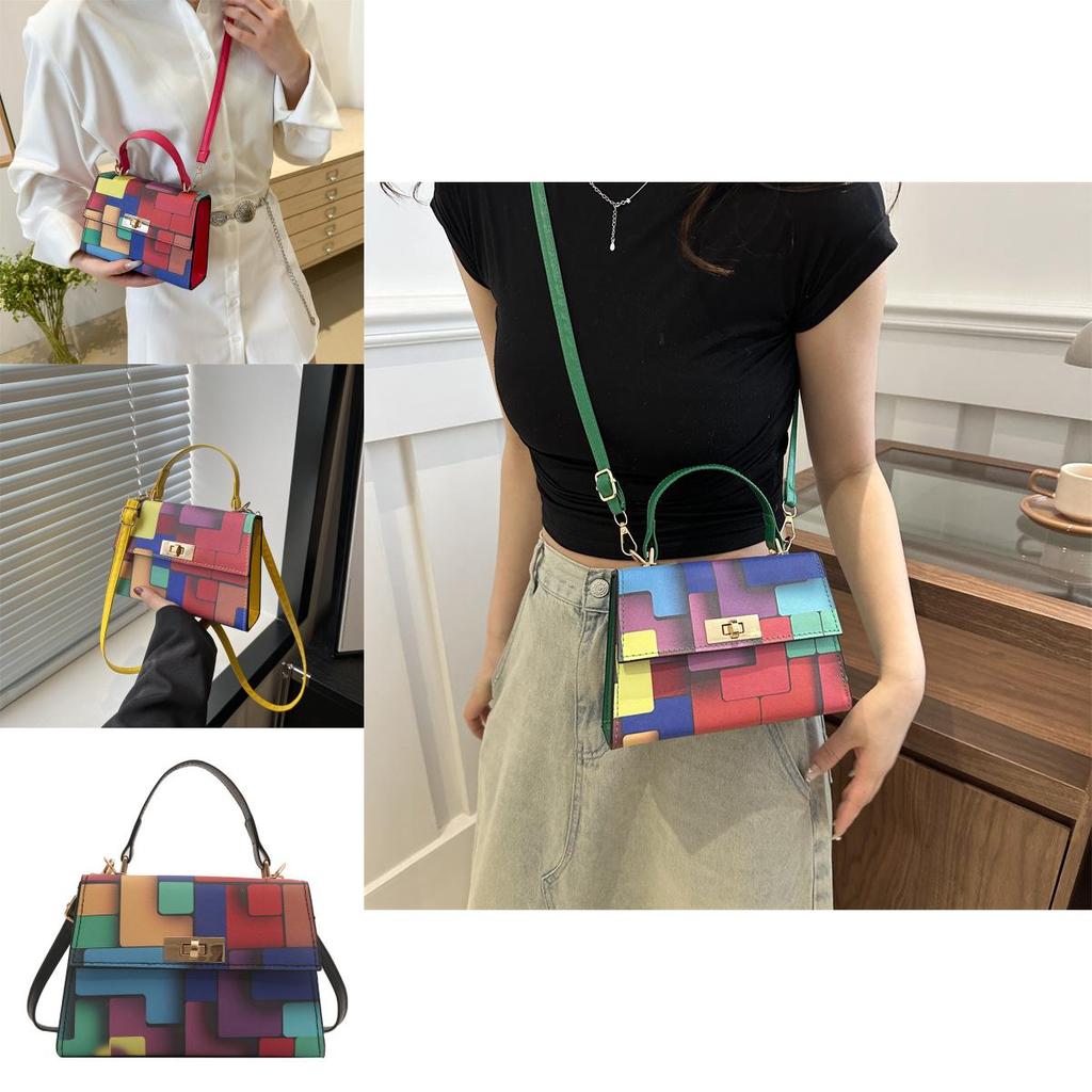Trendy Color-block Fashion Chain Crossbody Purse For Women In Stylish Black Green Yellow And Rose Pink