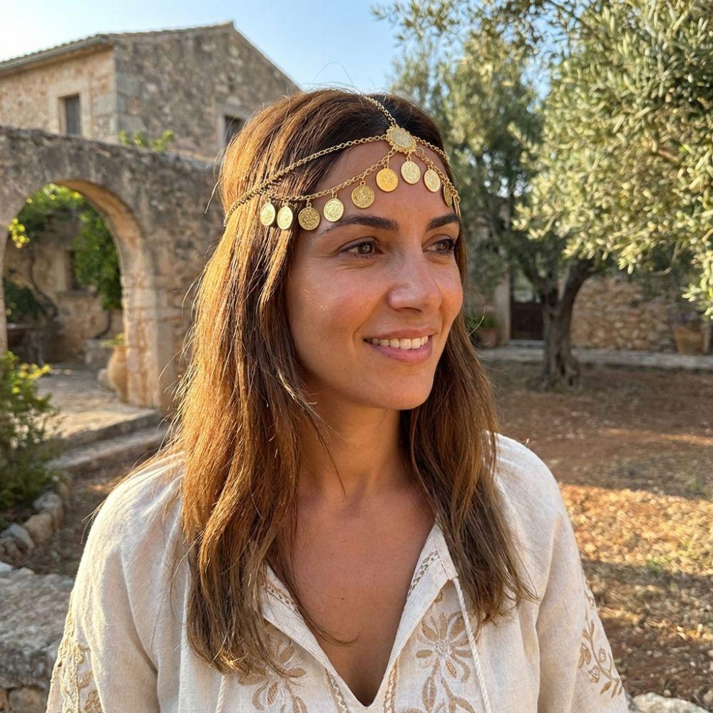 Adjustable Indian Bridal Headpiece Metal Hair Chains Egyptian Gold Head Chain  Party Accessories