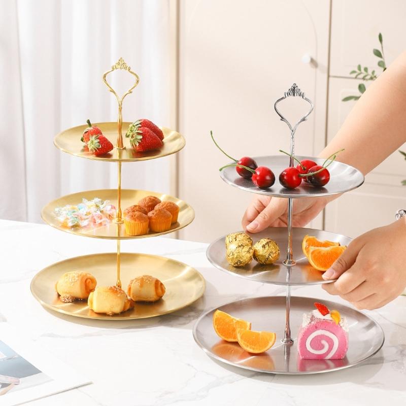 Vassoio Rotondo Multistrato in Acciaio Inossidabile per Insalata di Frutta Piatto per Snack Stile Coreano Moderno Utensili da Cucina Tavola da Pranzo