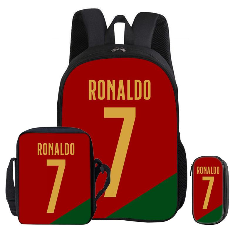 Ronaldo Kinder Lernertaschen CR Fußballstar Alltagsrucksack mit USB-Schnittstelle Tragetasche für Schüler Rucksack Fußball Sportrucksack Jugendgeschenk
