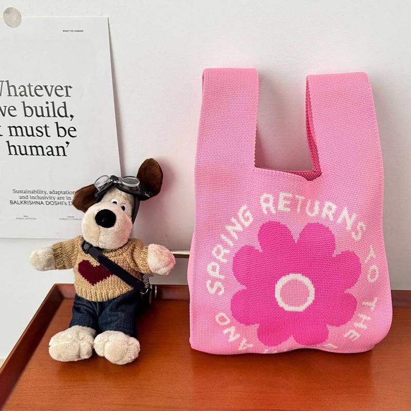 Przenośna Mini Pasiasta Torba Tote Ręcznie Robiona Dzianinowa Torba Damska Węzeł na Nadgarstek Torba Wiaderko na Telefon Duża Pojemność Jesień Zima Torebki