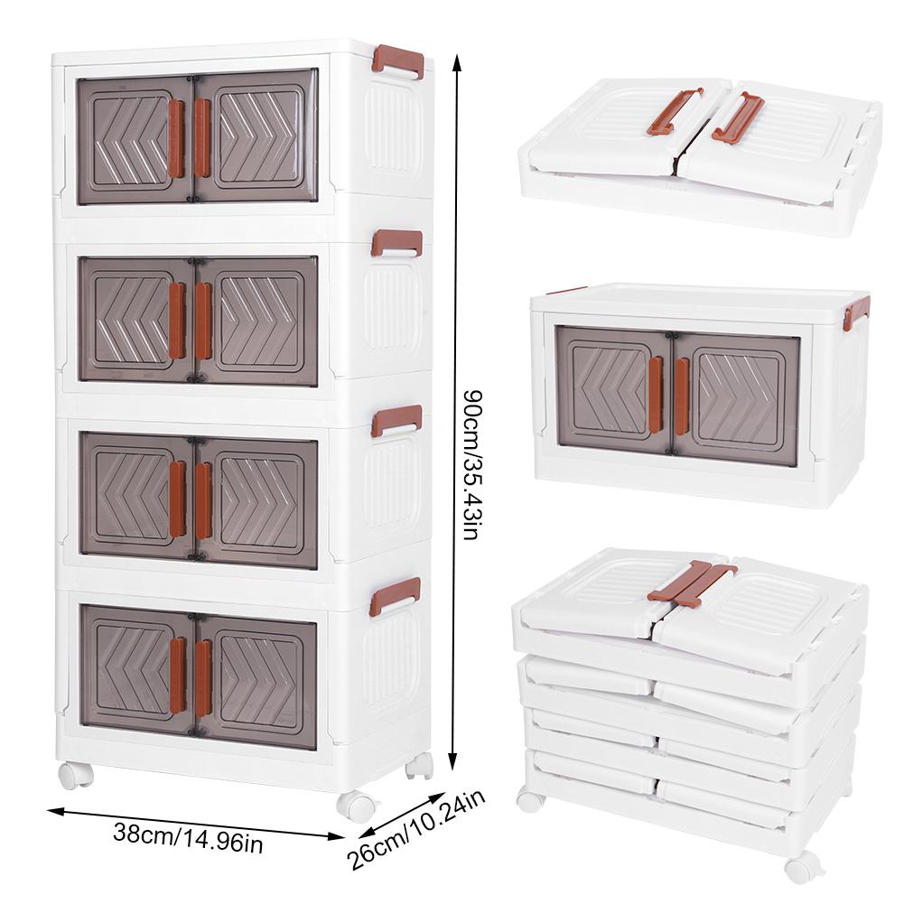 4 Tier Plastic Storage Containers with Doors & Wheels Large Capacity Foldable Organization Folding Storage Cabinet for Home