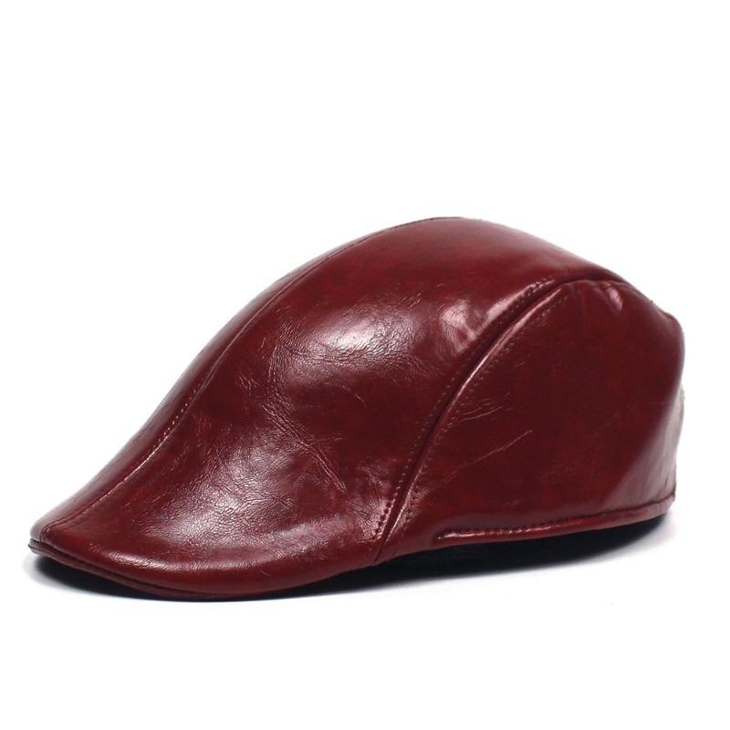 Bright Leather Solid Color Beret Men's Forward Hat Fashion Leather Hat Cap Men's and Women's Retro Hat