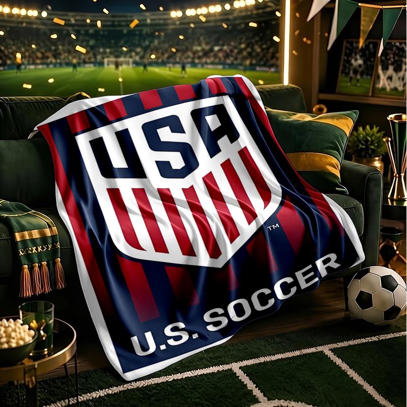 Usa Soccer Emblem Blanket Flannel Throw for Sofa, Indoor, Camping, Living Room, Office, Chair, And Bed Soft Birthday Gift