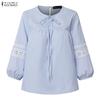 ZANZEA Women Casual Round Neck Loose 3/4 Sleeve Stripe Blouse