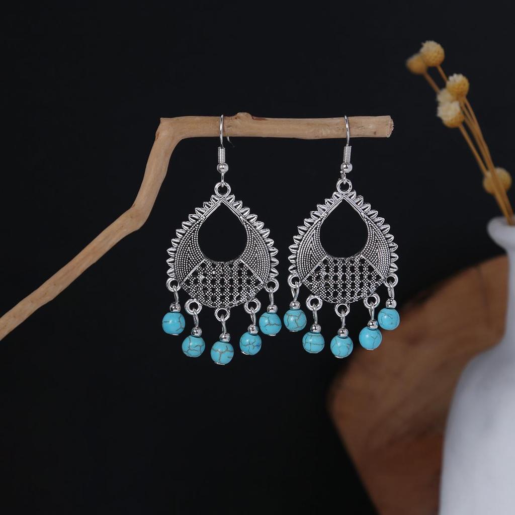 Bohemian Ethnic Oval Tassel Earrings with Beads