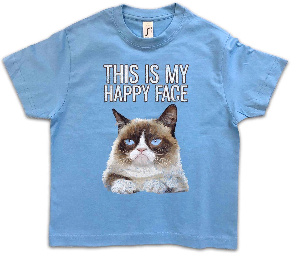 THIS IS MY HAPPY FACE Kids Boys T-Shirt Grumpy Cat Smile Fun Cute Rockabella- 100