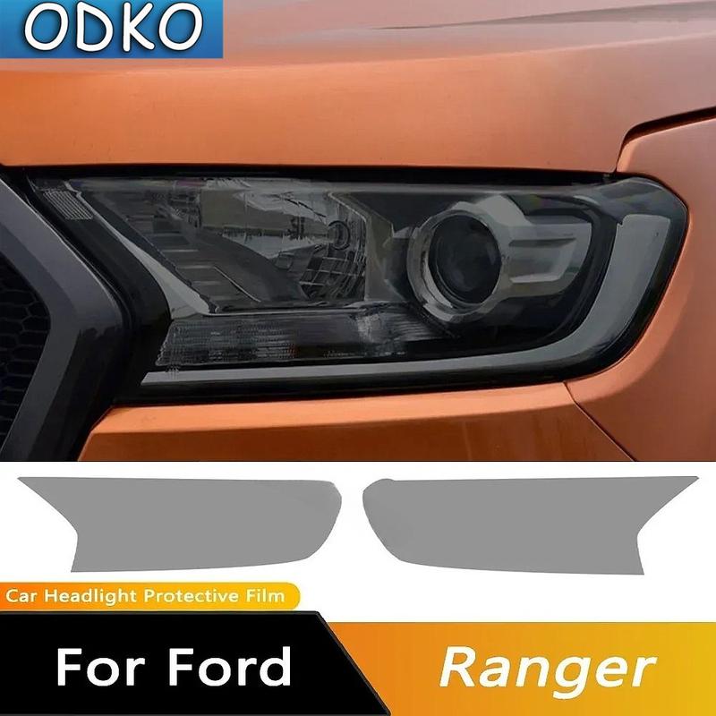 For Ford Ranger Wildtrak Raptor 2015-Present Car Headlight Tint Black Protective Film Transparent TPU Sticker Accessories 2 Pcs