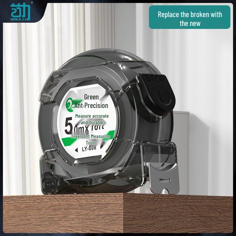5m High-Precision Self-Locking Steel Tape Measure, Black Scale, Cut and Wear-Resistant.
