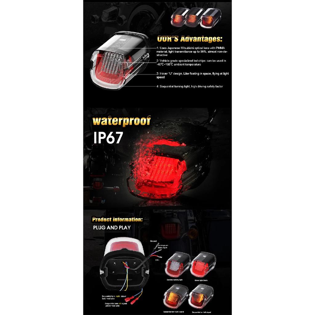 Motorcycle Tail Light LED Rear Lamp Taillight Brake Stop Turn Signals for Harley-Davidson Sportster Softail Dyna Lay Down Super