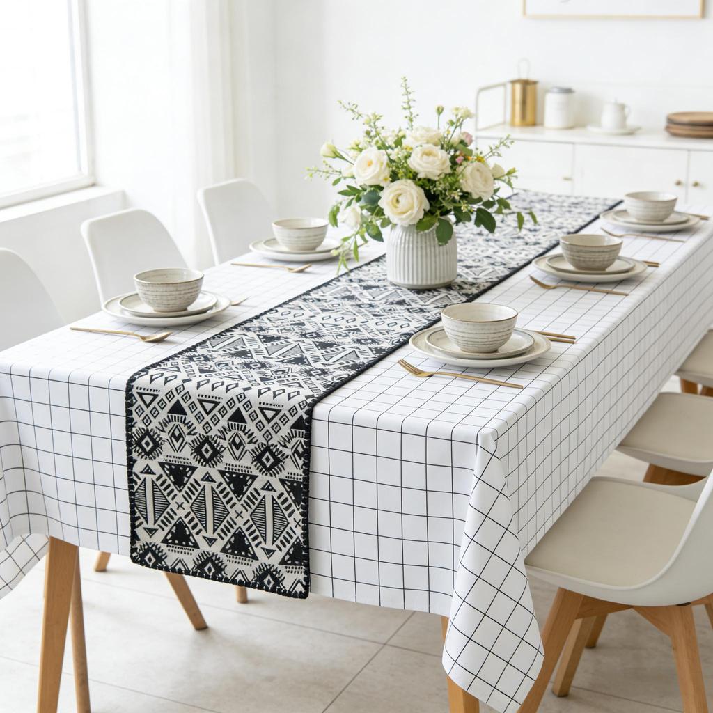 Washable Premium Cotton Linen Table Runner Daily Kitchen Table Decor