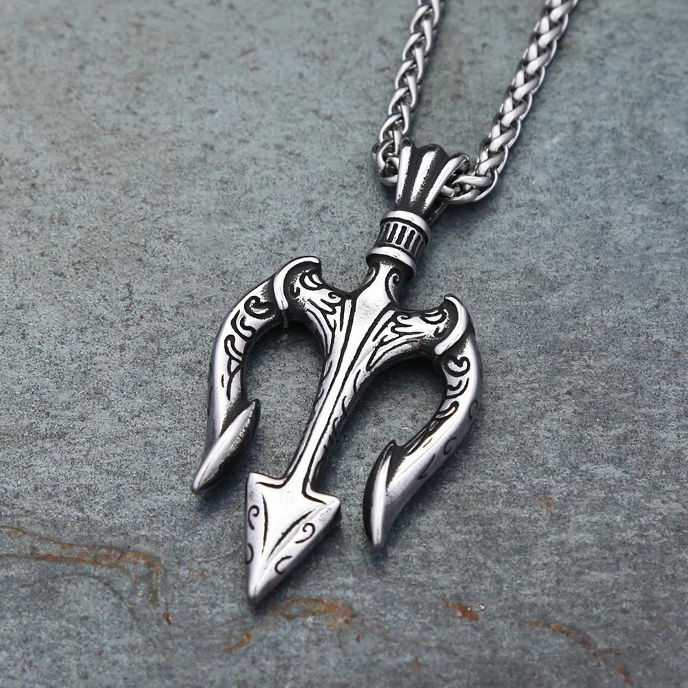 Collier Pendentif Trident de Poséidon en Acier Inoxydable Vintage pour Hommes Mode Colliers Trident Grec Amulette Bijoux Cadeau
