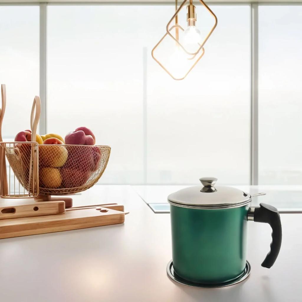 Grease Strainer With Lid Red Green Silver Stainless Steel Oil Pot Easy To Clean Fine Mesh Filter High Temperature Resistant