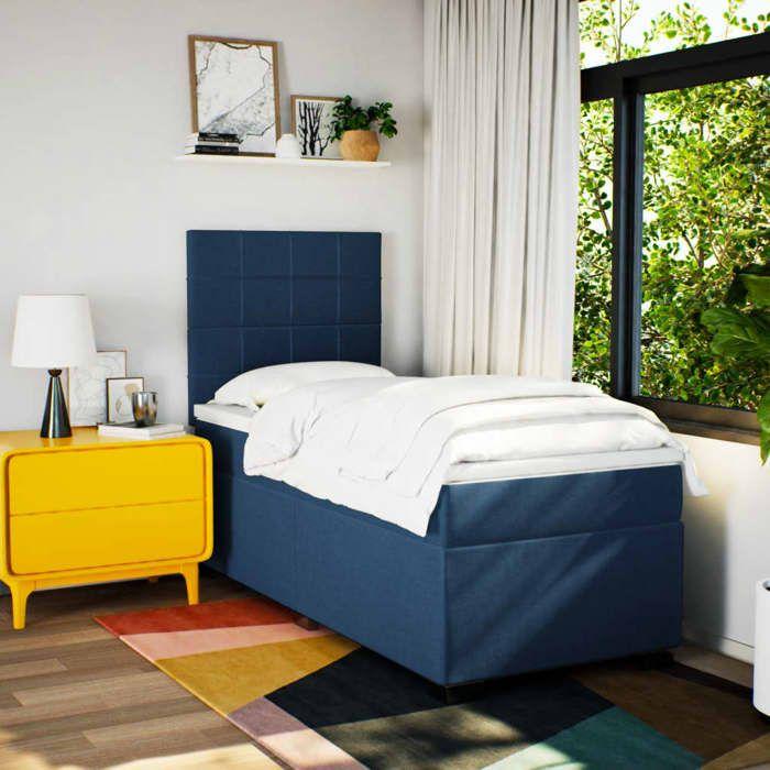 Maison Exclusive - Sommier à lattes de lit avec matelas Bleu 90x190 cm Tissu