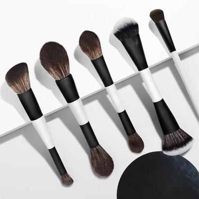 Doppelseitiges Foundation-Rouge-Einzel-Weichborsten-Make-up-Werkzeug Kontur-Nasenschatten-Make-up-Pinsel Schwarz-Weiß-Pinsel 5/12