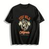 Stay Wild California Bear Graphic Casual Short Sleeve T-Shirt Pure Cotton T-shirt