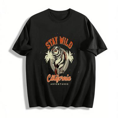 Stay Wild California Bear Graphic Casual Short Sleeve T-Shirt Pure Cotton T-shirt