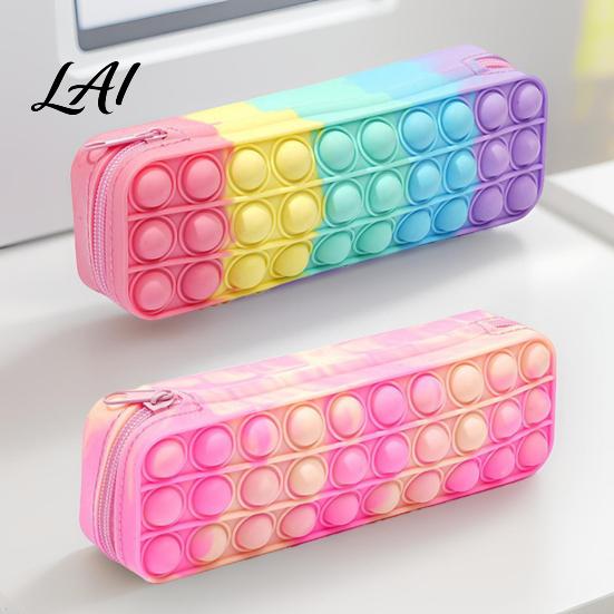 Pencil Pouch Silicone Tie-Dye Case Squeezable Soft Stationery Organizer for Kids Teens Unique Relief Case Random Gradient Pattern Pen Pouch,