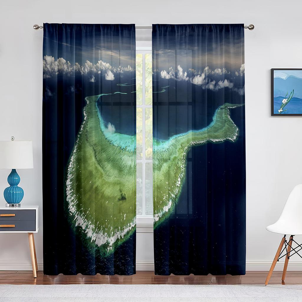 Underwater World Sheer Curtains Coral Fish Ocean Theme Marine Life Tulle Voile Curtains for Living Room Bedroom Kitchen Decor