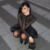 Sexy See-through Dress Women Turtleneck Full Sleeves Slim A-line Mini Dresses Autumn Fashion High Streetwear