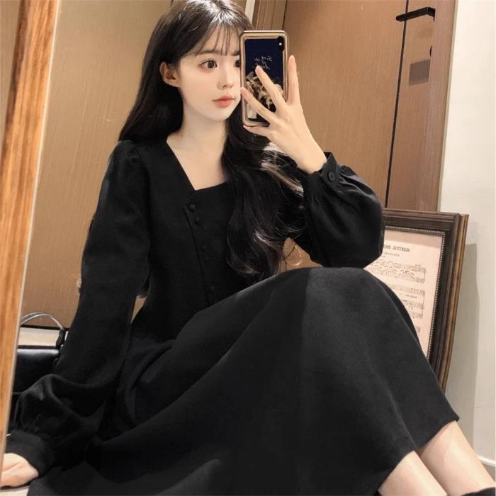 Large Size French Retro Hepburn Style Red Dress Women's Autumn and Winter Slightly Fat Mm Waist and Thin Toast Dress Long Dress