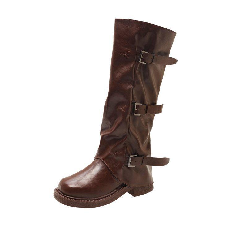 6Cm Heightening Thick-Soled Trouser Boots Women'S Autumn Knight Boots Long Boots Thick Heel Buckle Western Medium Tube Stacking Boots