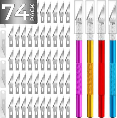 74 SZT. Nóż hobbystyczny Nóż Exacto z 4 ulepszonymi ostrymi nożami hobbystycznymi i 70 zapasowymi ostrzami do noża rzemieślniczego do sztuki, scrapbookingu