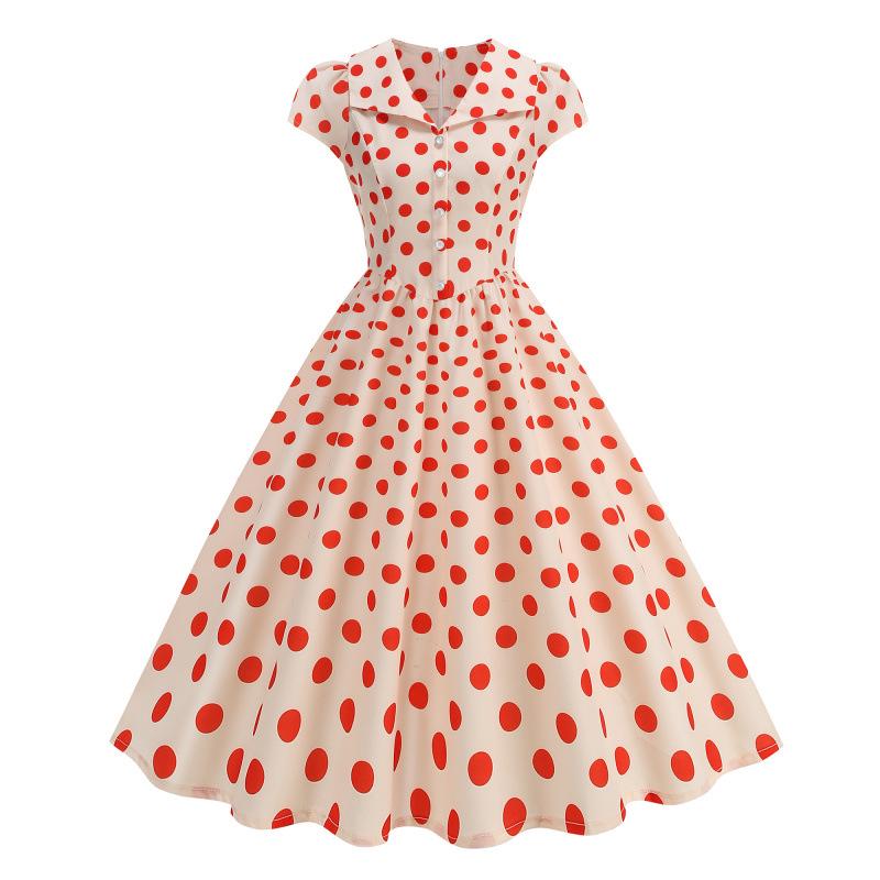 Французское ретро-платье в горошек 2026 года с большим воротником – стиль Хепберн Гонконг 2XL