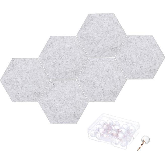 PATIKIL Felt Bulletin Board, 12"x10", 6 Packs Self Adhesive Hexagon Felt Tiles for Sound Proofing Wall Panels for Home Office Recording Studio,Game