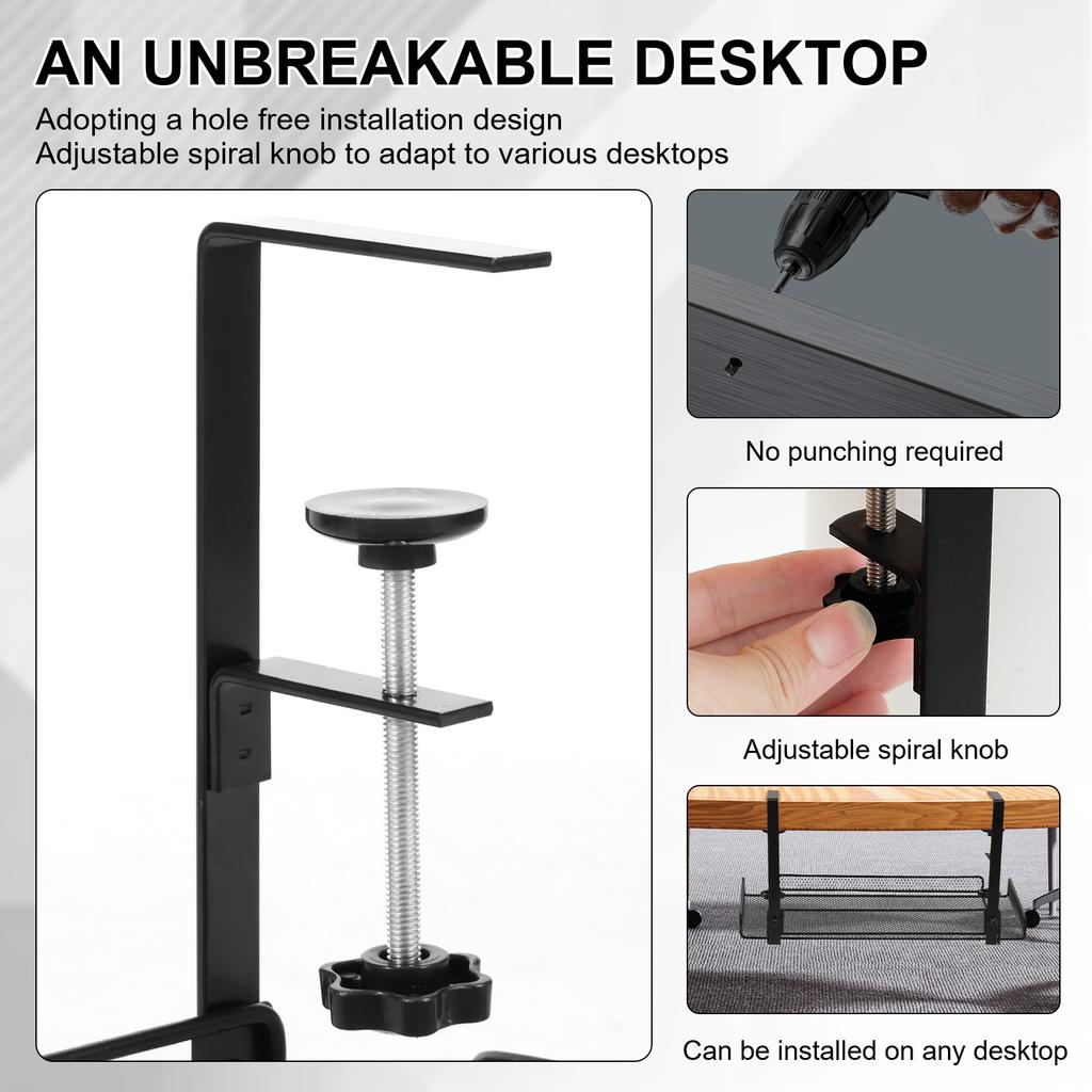 Under Table Storage Rack Under Desk Cable Management Tray with Clamps No Drilling Sturdy Spacious Supplies for Wire Management