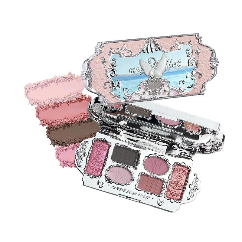 Paleta de Ojos y Rostro KAPEL de 6 Colores Ojo de Cisne: Sombra de Ojos, Contorno, Rubor, Iluminador en Uno - Cosméticos Portátiles