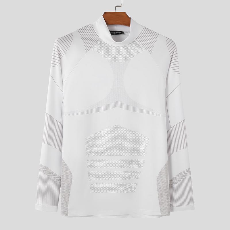 INCERUN Menn Mockneck Langermet Print Topper Uformell utstyrt underskjorter Tee