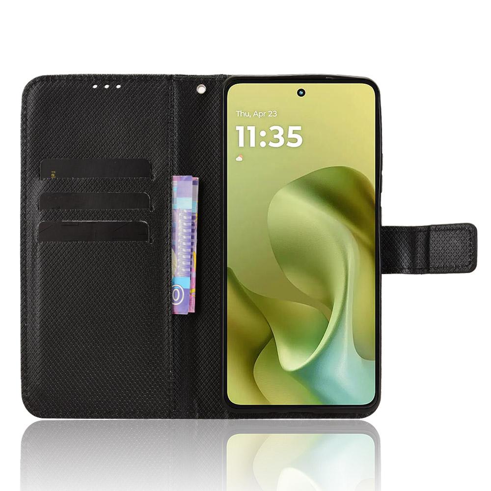 For Motorola Moto G86 Power 5G Leather Wallet Case with Strap Diamond Texture Phone Cover