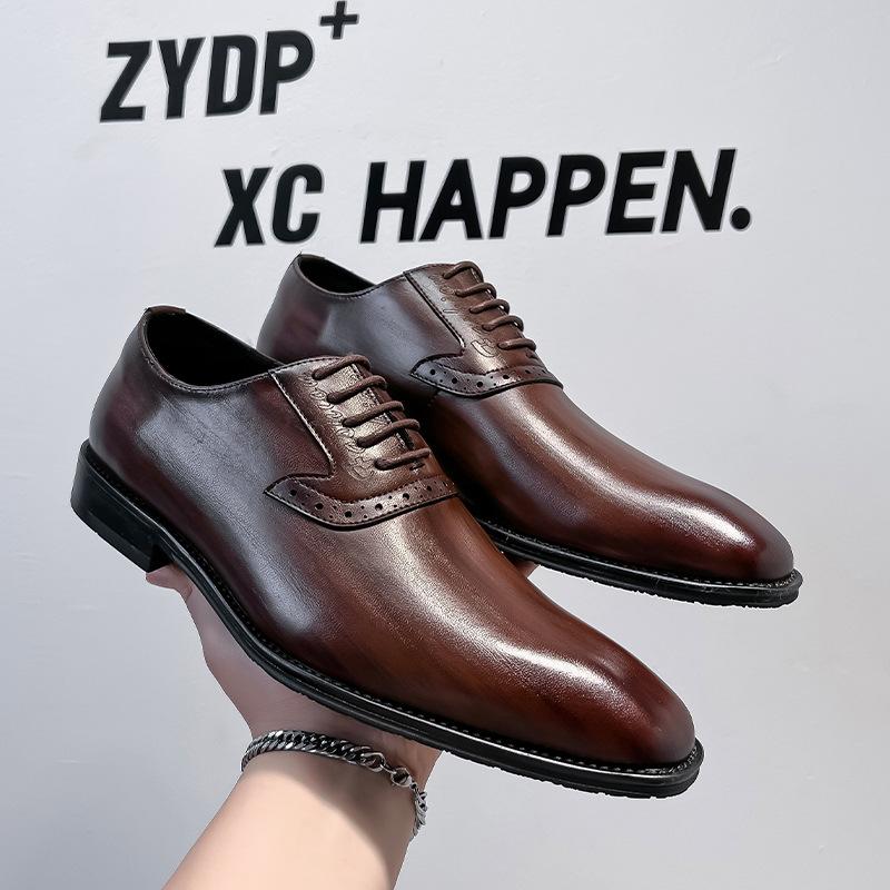 British Style Men's Lace-up Dress Leather Shoes Pointed Wedding Groom Shoes 2024 New Business Men's Shoes 24278-A