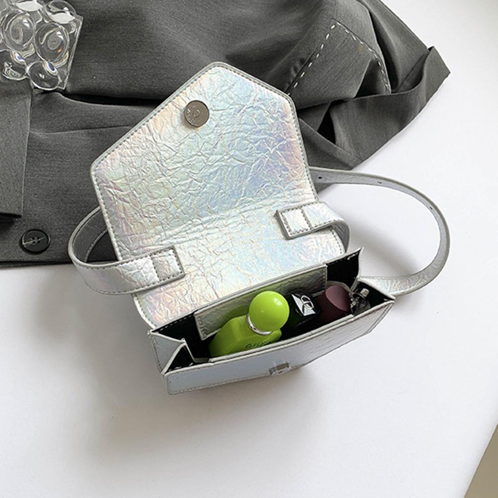 Women Irregular Shoulder Bag PU Leather Shiny Crossbody Bag Adjustable Strap All-Match Satchel Bag Ladies Commute Bag