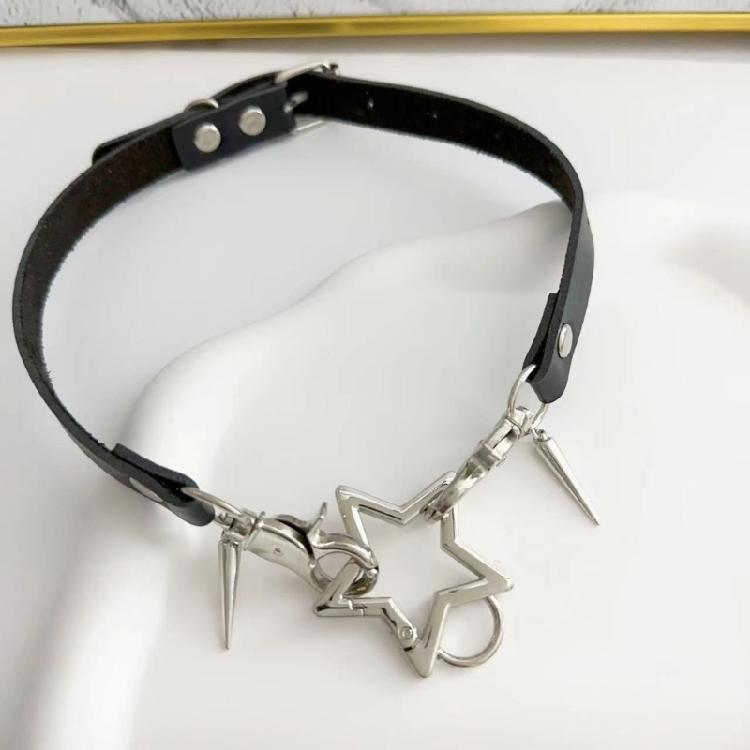 European American Style Leathers Collar Trend Punk Bone Pentagrams Neck Bands Adjustable Length Neckchain Accessories